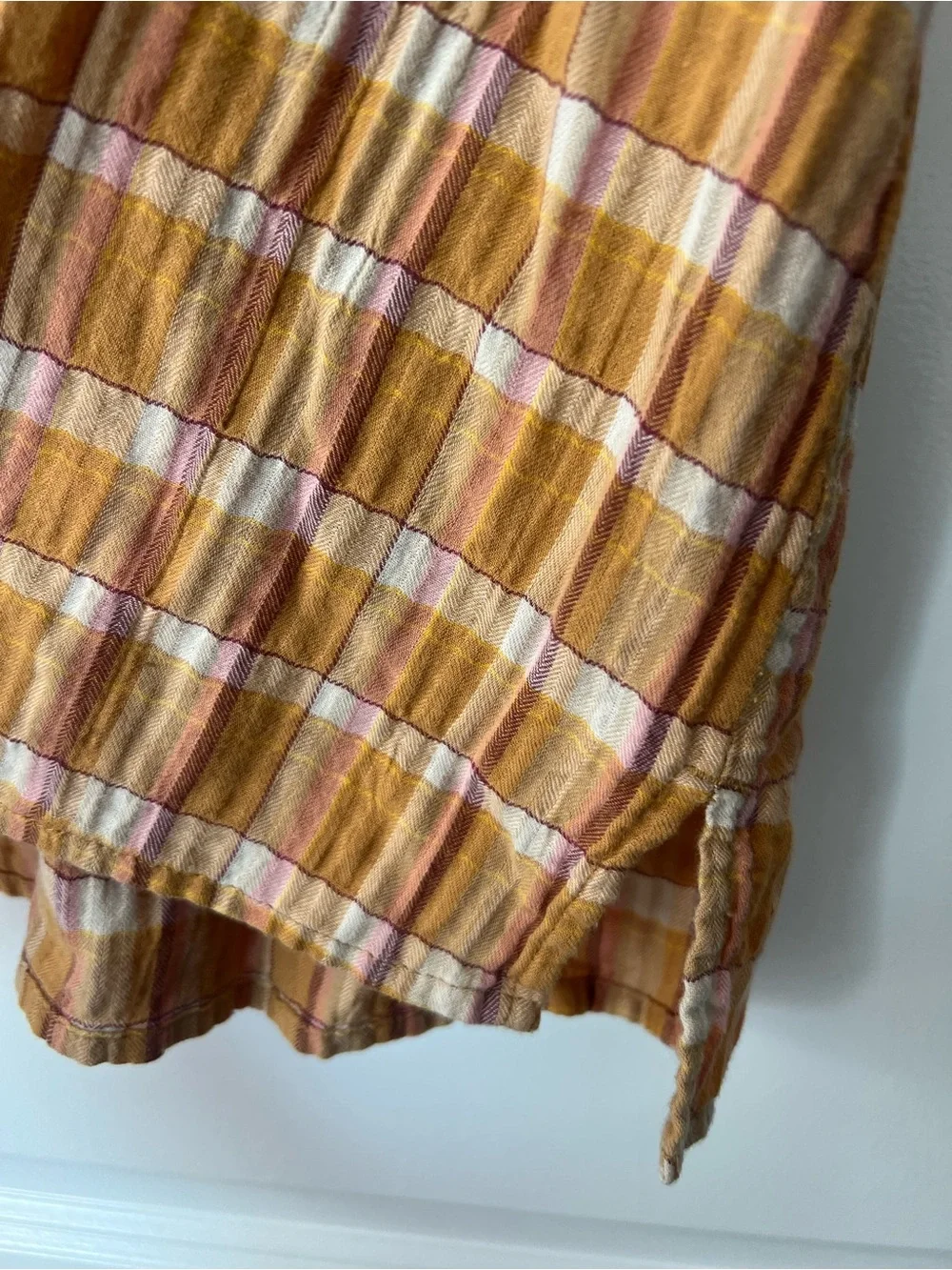 [LOFT] Boho Plaid Puff-Sleeve Peasant Top - Mustard